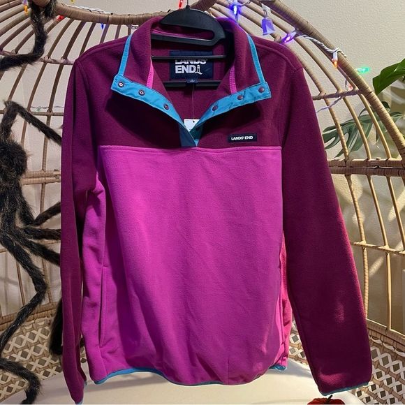 NWT Lands End Color Block Heritage Fleece Snap Neck Pullover - Picture 5 of 11